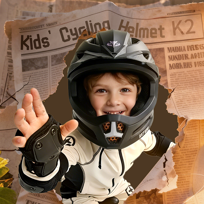 Cycling Safety Gear For Kids - Kask rowerowy BATFOX dla dzieci, pełnotwarzowy,
